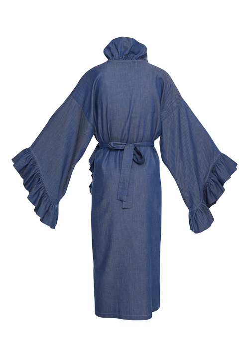 Light organic cotton blue denim ruffles dress