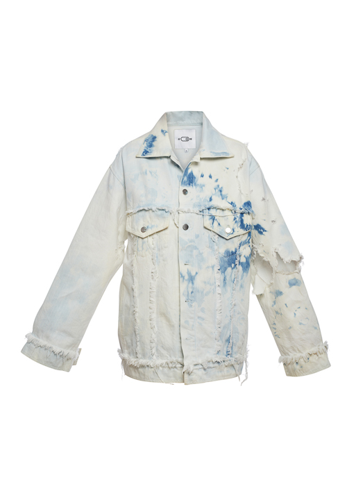 Blue iconic denim jacket, hand bleached