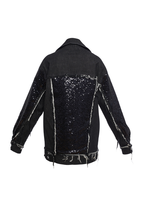 Black iconic denim jacket with black sequins