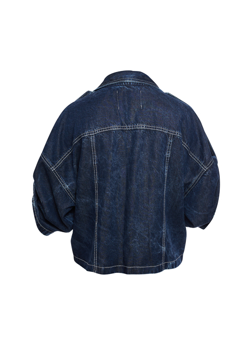 The denim blouse/jacket in navy, acid wash